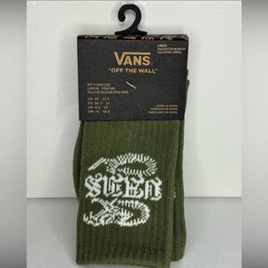 Vans Olive Green Crew Socks with White Toe and Logo
